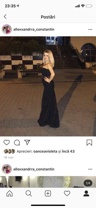 Rochie neagră sirena cu trena material grofat din trandafiri