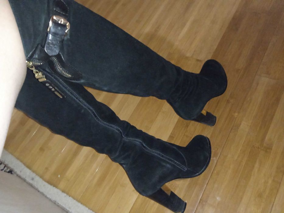 Сапоги ботфорты замшевые