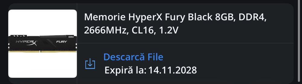 Memorie HyperX Fury Black 8GB, DDR4, 2666MHz, CL16, 1.2V