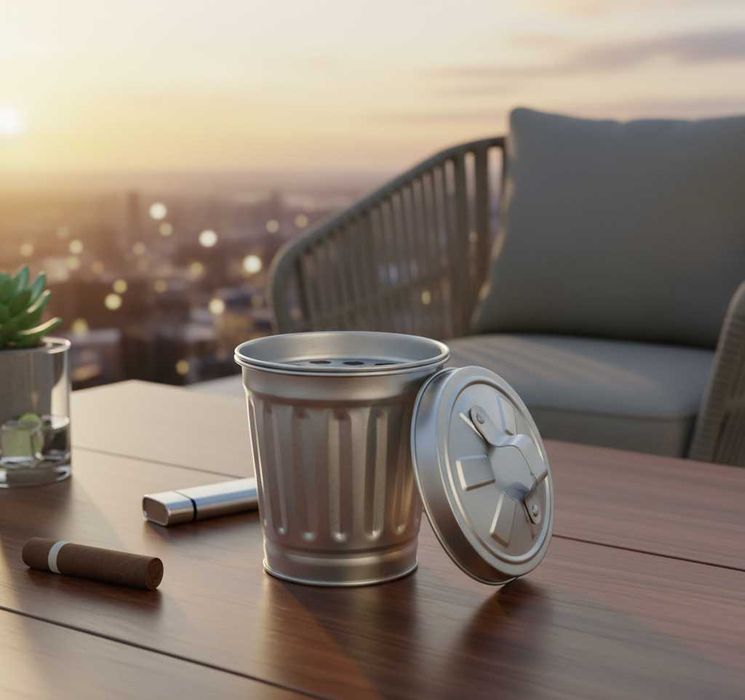 Scrumiera metalica cu capac si model 3D tomberon 9 x 11 cm