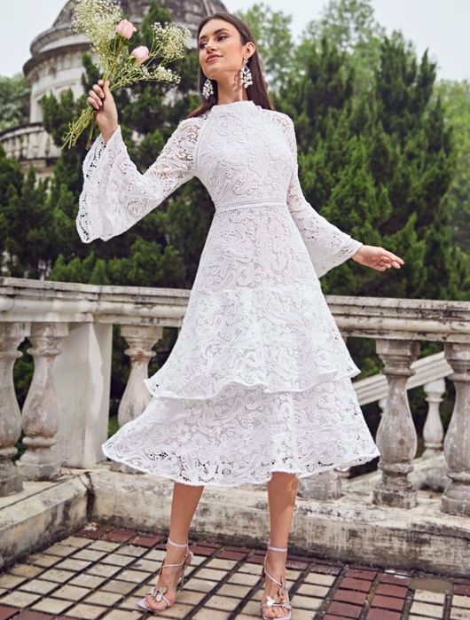Бяла дантелена рокля Shein