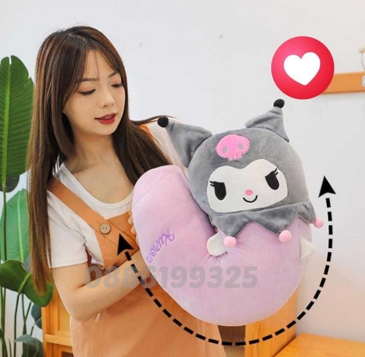 Плюшена играчка възглавница Hello Kitty Melody Kuromi, 55см