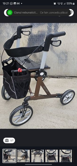 Rolator/Cadru de mers cu roți mari si pozitie de odihna și coș