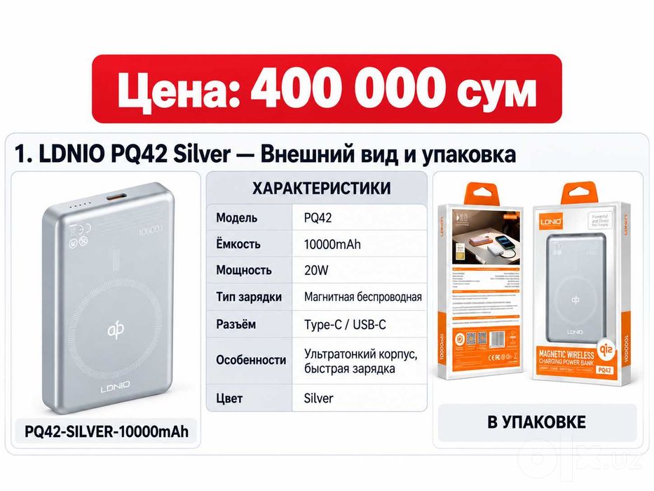 PowerBank Пауэрбанк  10000 mAh 20W магнитный MagSafe