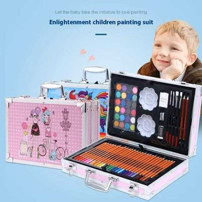Хит цена !Комплект за рисуване , 145 части, в куфарче, син и розов