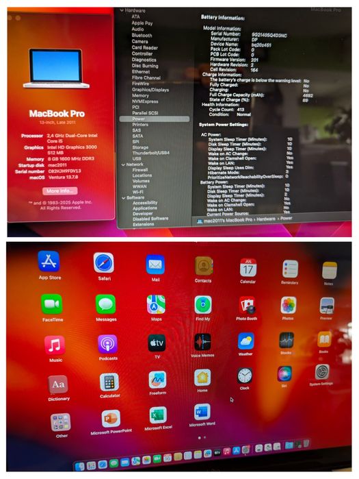Macbook Pro 2011, Win+macOS,8GB, SSD