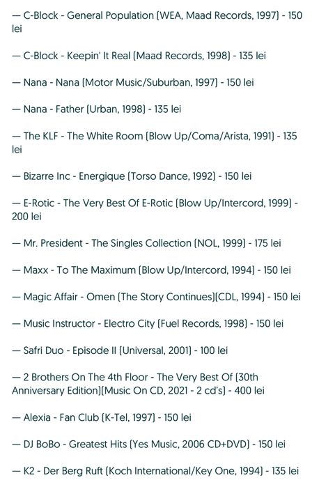 Pachet 1 eurodance - Nana/C-Block/KLF/E-rotic/Maxx/Dj Bobo/2 Brothers