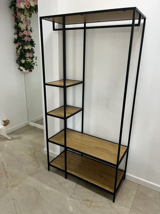 Garderobă / Suport haine tip dressing, stil industrial, Stejar/Negru