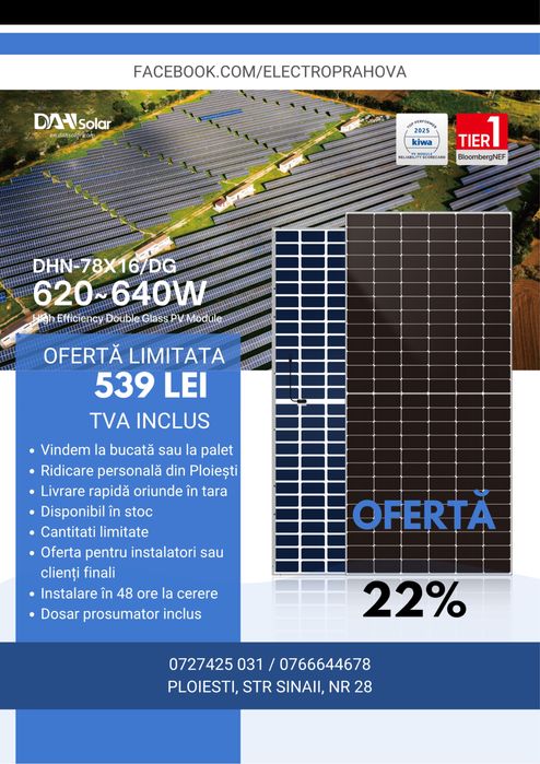 Panouri fotovoltaice DAH SOLAR 630W furnizare si instalare materiale fotovoltaice Ploiesti