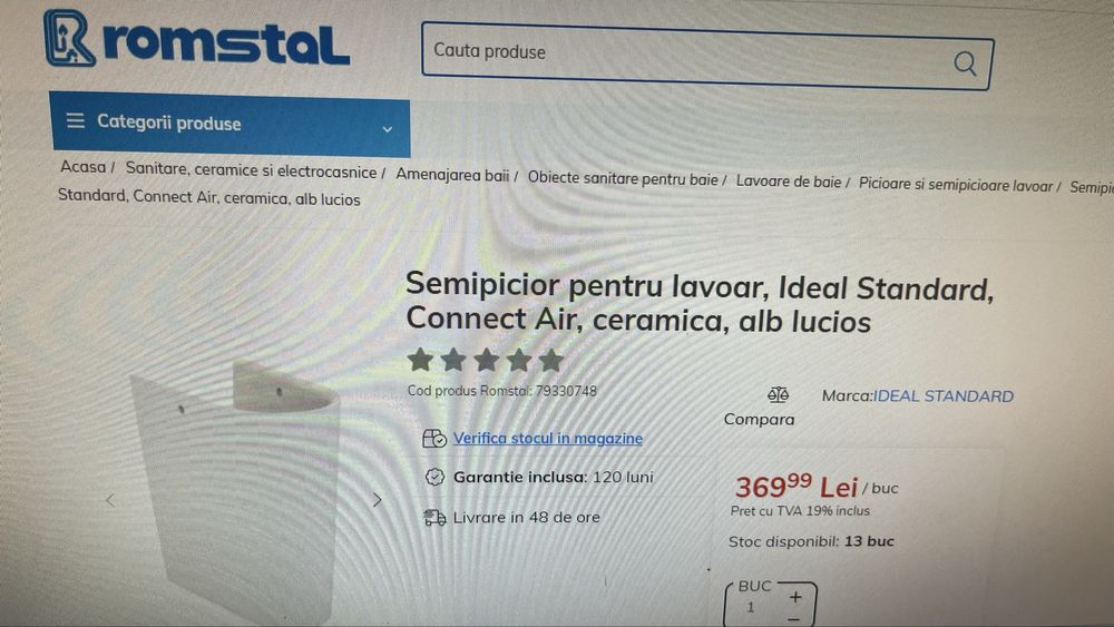 Lavoar baie+Semipicior, Ideal Standard, ceramica 60x46x16 cm, NOU