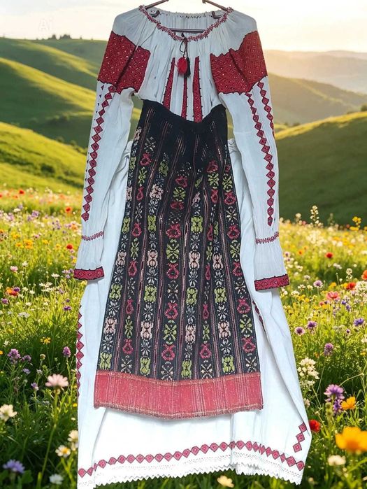 Vand costum popular autentic, lucrat manual, zona Muntenia
