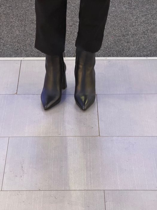 Botine cu toc gros Anna cori din piele naturală