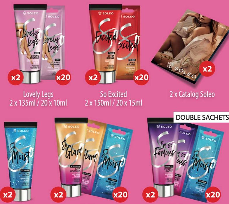 Козметика за солариум Soleo за салони, физически лица, Цените намалени