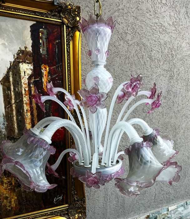 Pretios candelabru Murano-Gemma-decoruri florale-trandafiri-Italia