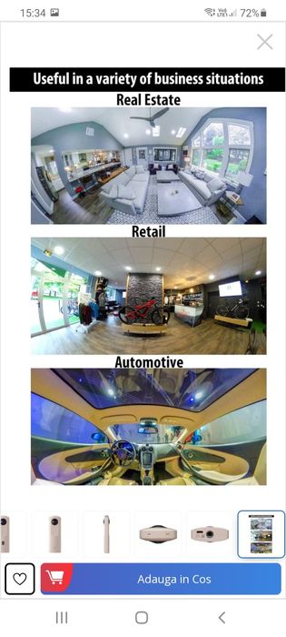 Camera inteligenta Ricoh 360 Theta SC2, senzor CMOS 12 Mpx, video 4K,