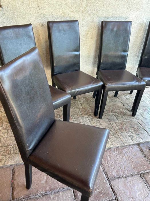 Scaun living/bucatarie lemn masiv + piele ecologica, bine întrețiinut