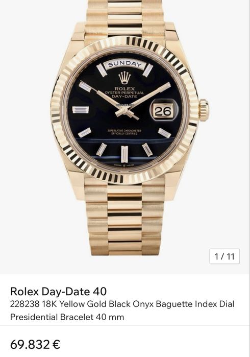 Rolex Day Date 40 18k Yellow Gold Black Baguette