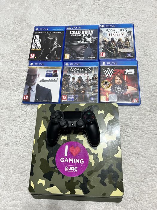 PS4 Slim (1T)+ controller original+6 jocuri,consola merge perfect