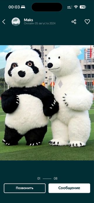 АНИМАТОРЫ надувная панда и мишка 2,6м Алматы