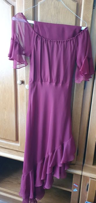 Rochie voal grena cu esarfa, marime 38-40