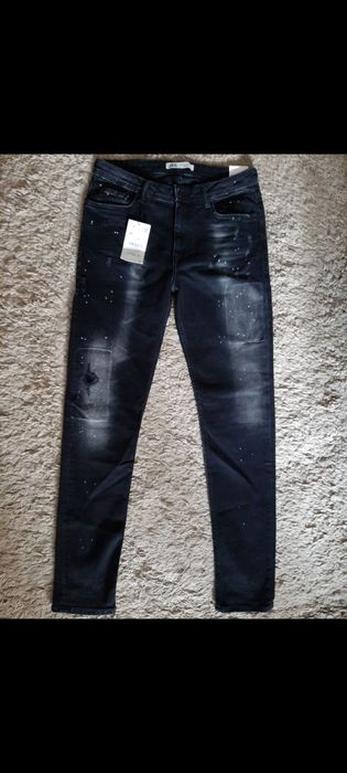 Blugi Zara skinny cu rupturi si piele,model Rick Owens,,40