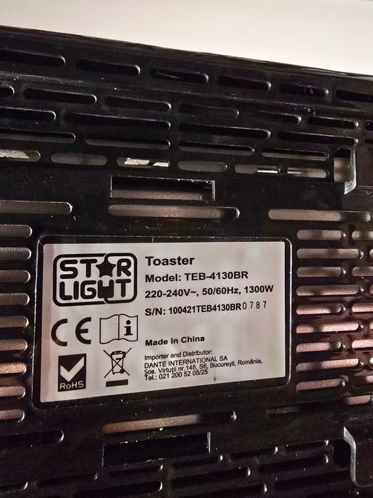 Prajitor de paine Star-Light TEB-4130BR, 1300W,  4 felii, 7 trepte