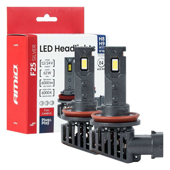 LED Диодни крушки за кола F25 PRO SILVER H8/H9 62W 12/24V FULL CANBUS