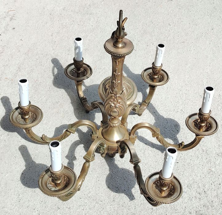 Superb candelabru antic in stilul francez Louis din bronz masiv cu 6