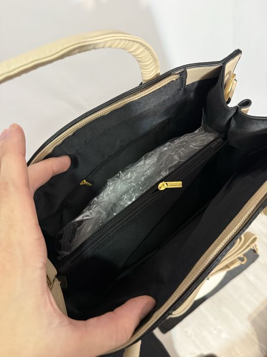 Geanta piele naturala bej cu portofel