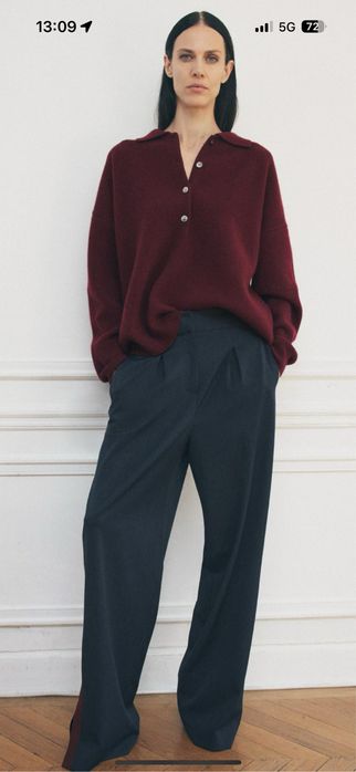 Pantaloni zara albastru cu dunga visinie