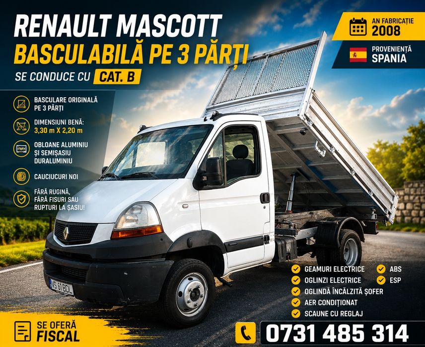 Renault Master Mascott 3,0dxi 120cp 5trepte Basculabil pe 3 parti pe cutie FARA RUGINA!  BASCULARE Originala din Fabrica