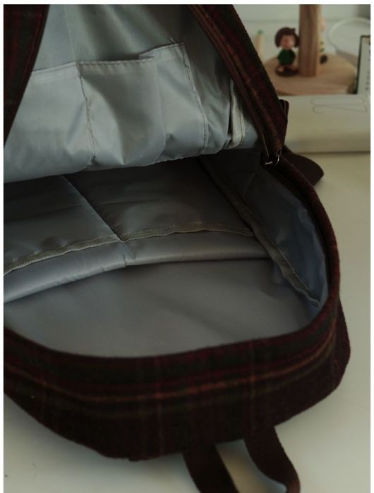 Женский мужской рюкзак осенне зимний ворсистый клетчатый вместительный