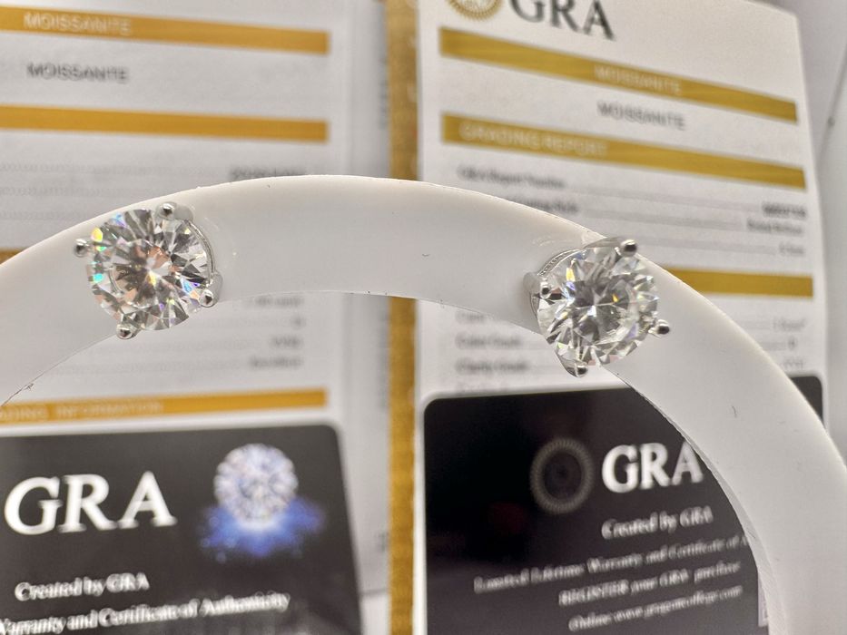 Сребърни обеци с мойсанит (Диамант) 1 карат