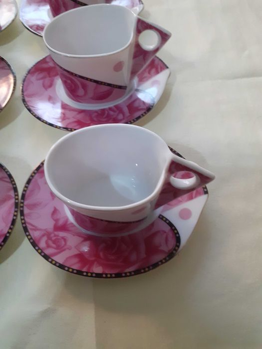 Servici cafea, porțelan China - 6 cești + 6 farfurioare - 100ml.