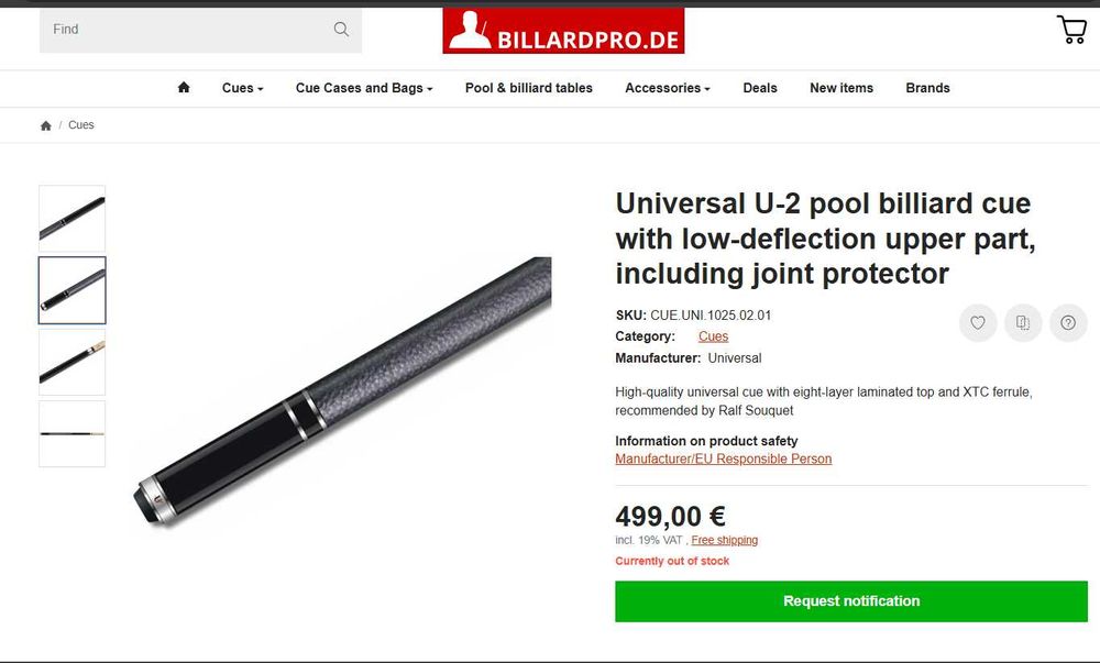 Билярдна щека Universal U2 и jump щека Universal JP-2 ( Перфектен комплект за билярд )