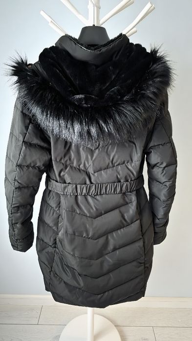 Jacheta lunga de iarna cu puf si pene de rață, Stradivarius, neagra, M