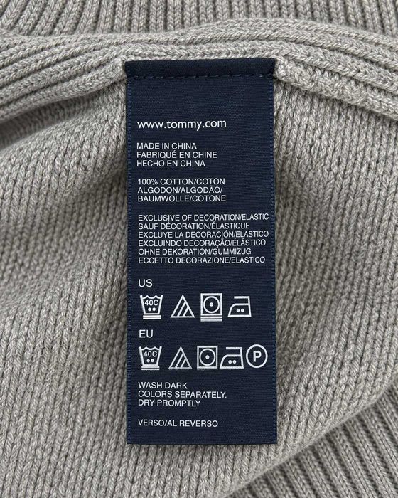 Tommy Hilfiger pulover bărbătesc gri cu fermoar 1/4 și emblemă brodată, 100% bumbac, mărimea M