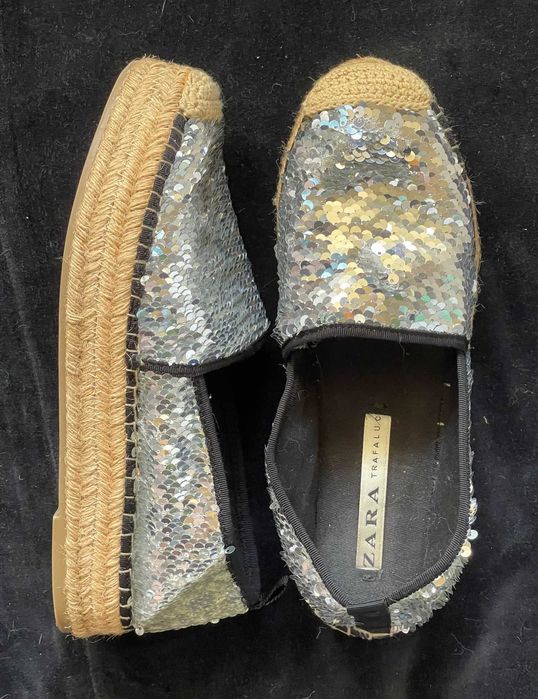 Espadrile paiete argintii talpa sfoara si cauciuc ZARA