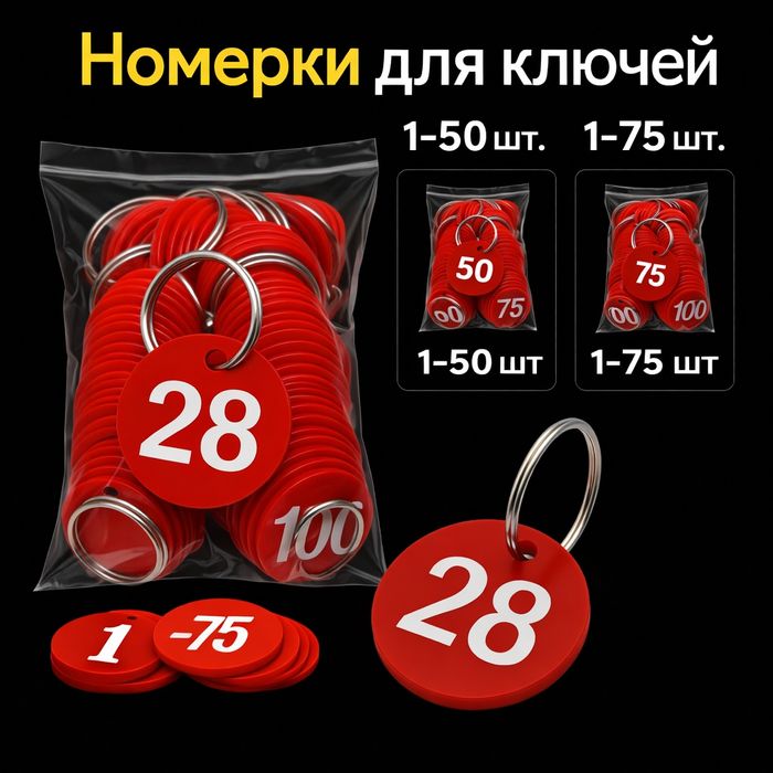 Пластиковые жетоны с номерами + кольцо (1–100)