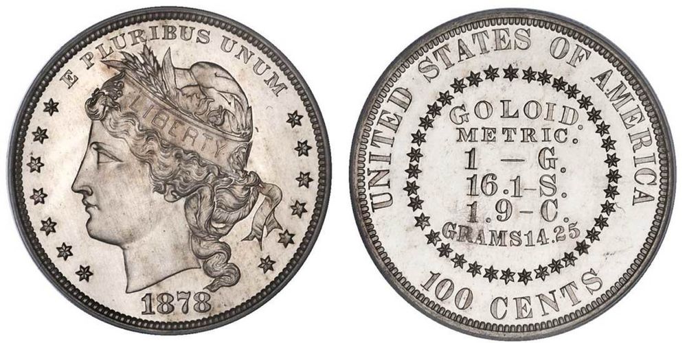 Moneda 100 cents 1878 - 1 dollar goloid metric