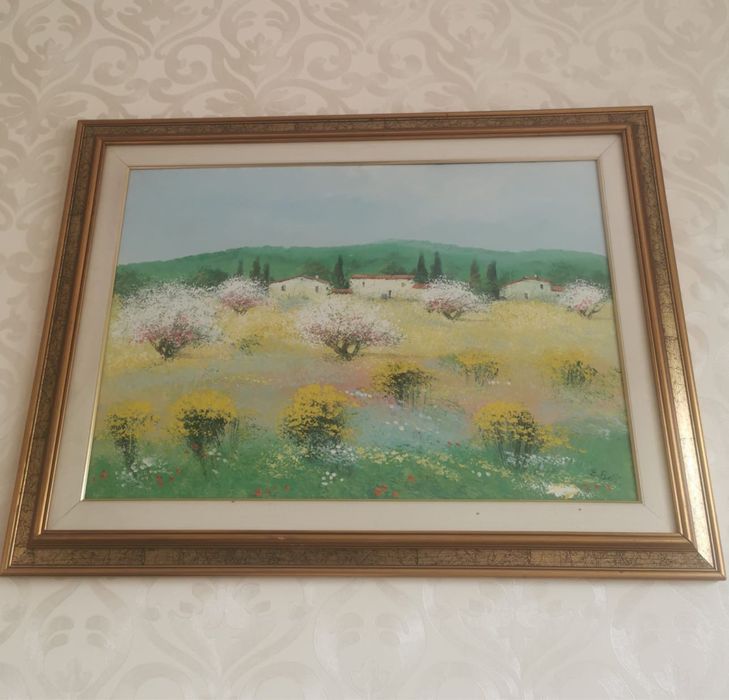 Картина пейзаж авторска за колекция масло платно рамка паспарту стъкло