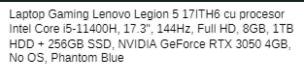 Vând laptop gaming Lenovo – RTX 3050, 16GB, ecran 17.3” 144Hz