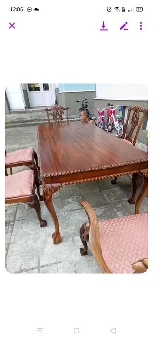 Махагонова маса с 6 стола старина