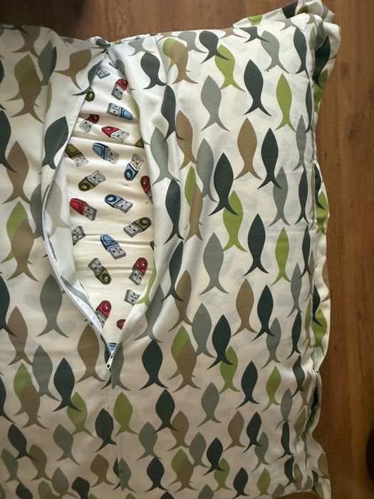 Пуф за сядане с калъф с рибки + декоративна възглавница