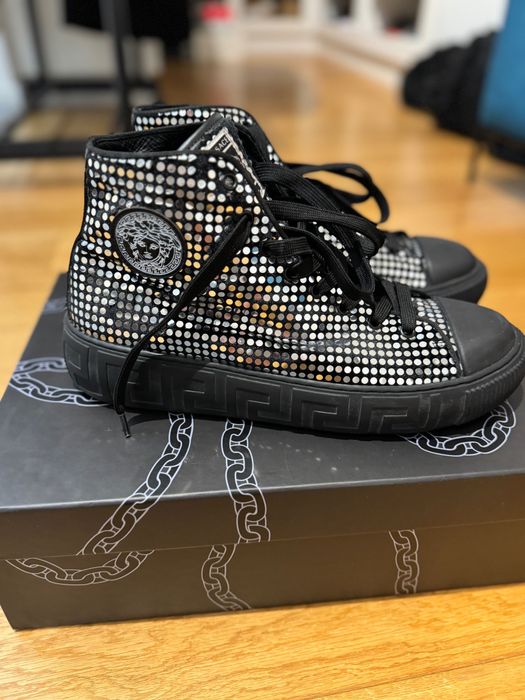 Vand versace men silver sparkle leather sneakers