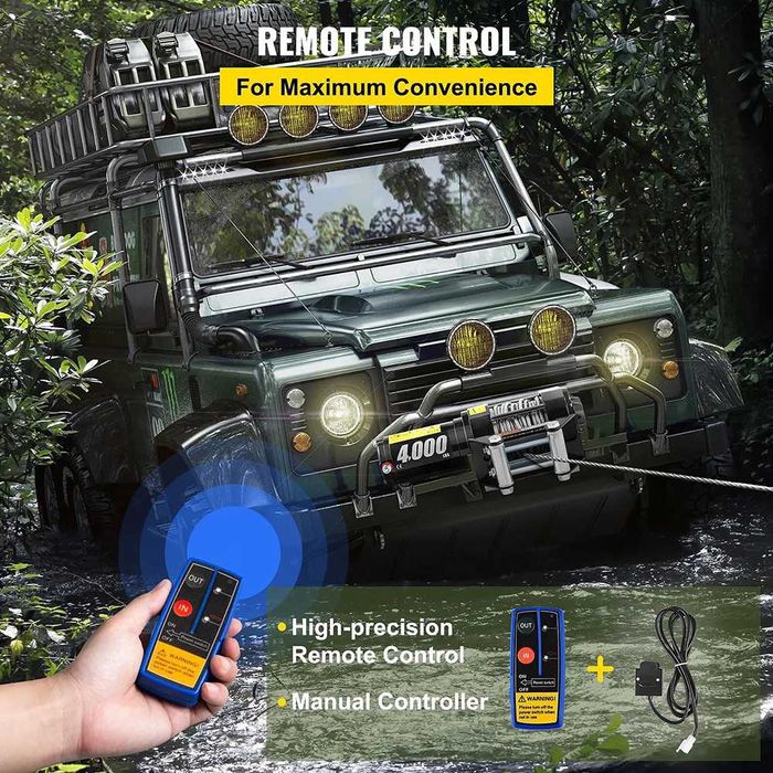 Лебедка 4000LBS, с дистанционно, 12V, до 1.85 тона