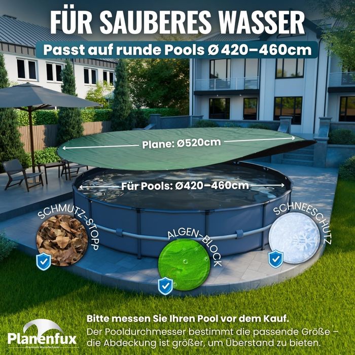 2в1 Покривало за басейн Planenfux 200g/m², Ф 520см за басейни 420-460см