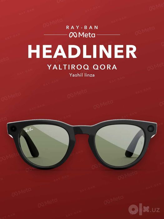 Ray-Ban Meta Headliner Shiny Black, yashil linza — original