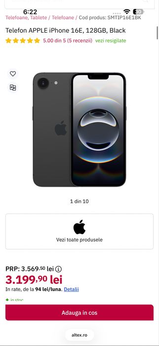 Iphone 16E Black 128GB Nou, sigilat
