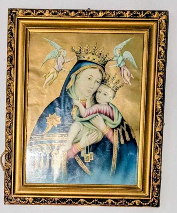 Vând icoană veche cu Maica Domnului și Pruncul,  cromolitografie